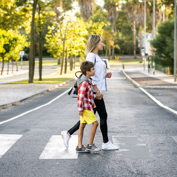 child at crosswalk